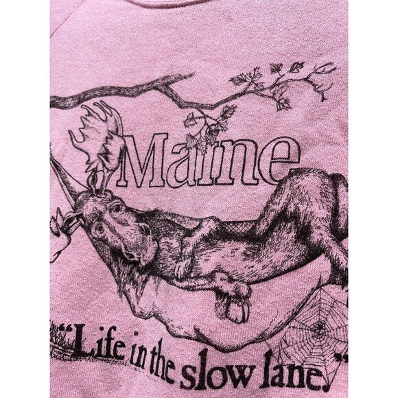 Vintage 80s 90s Maine Moose Life in the slow lane Jerzees Pink small - Picture 2 of 10